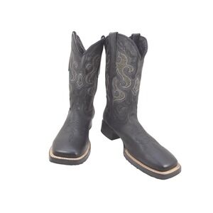 Soto Boots Mens Black Leather Broad Square Toe Western Cowboy Boots Size 8.5‎